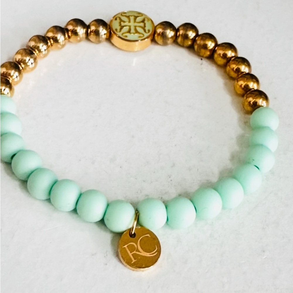 Rustic Cuff Gold and Green Beaded Bracelet